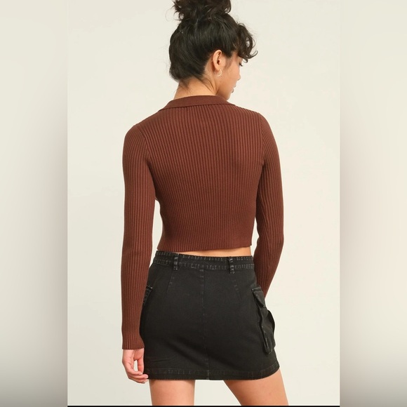 13B. Ribbed Double Zip Cardigan Top Taupe - Picture 6 of 7